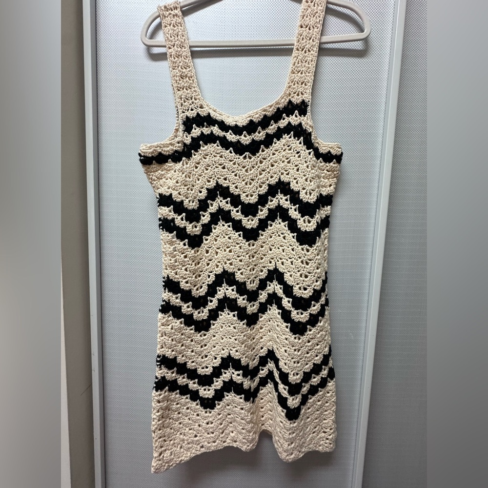 Vici Tan and Black Zigzag Crochet Swim Coverup